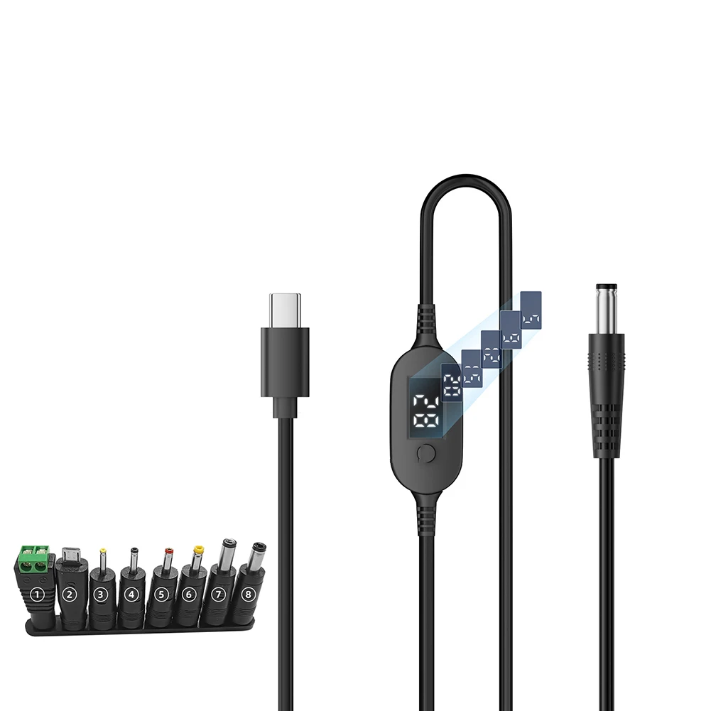 140W For Type C To DC 5.5x2.5mm Power Cable With Digital Display 6 Level Voltage Adjustment 5V 9V 12V 15V 20V 28V For Laptop
