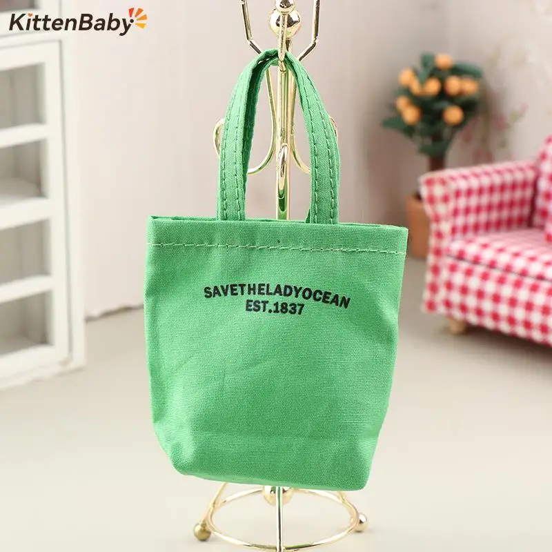 1Pcs Doll Letter Print Canvas Bags Mini Casual Shoulder Bag Handbag Doll Dress UP Toys For 1/6 Doll Decor Accessories