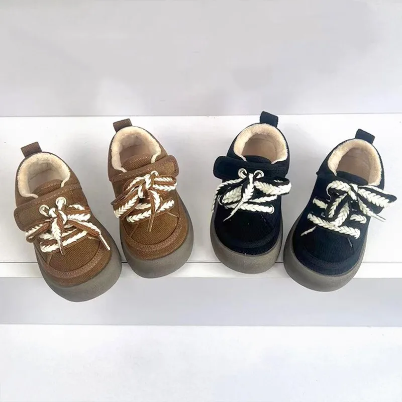 Zapatos de algodón para niños y niñas, calzado cálido de terciopelo grueso, estilo coreano, Otoño e Invierno