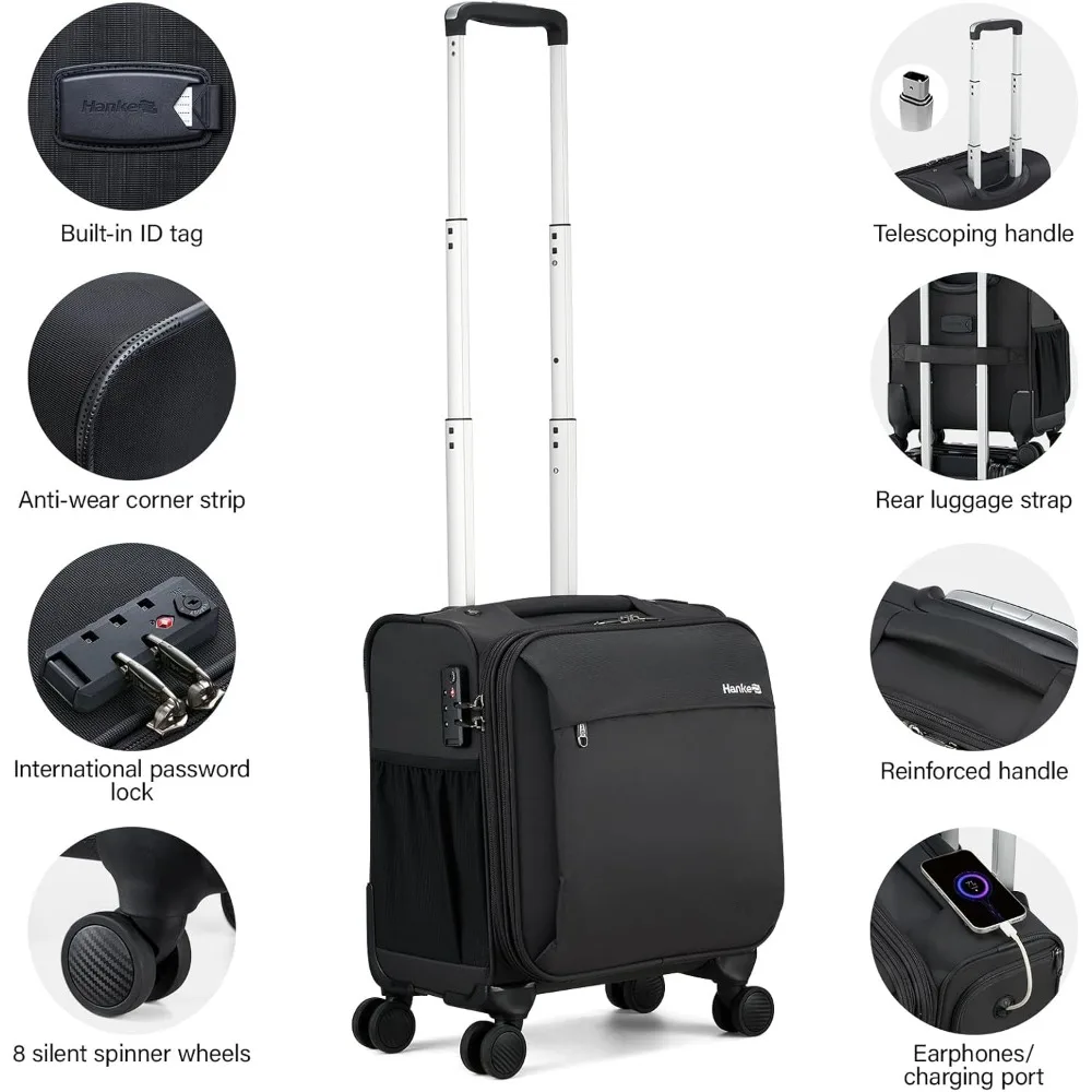 Lightweight 16 Inch Softside Underseat Carry-On Luggage with Wheels, Small Suitcase for Travel, Ultra-Portable Bag for Efficient