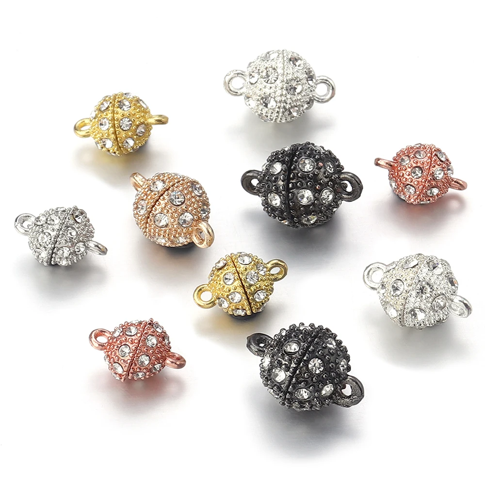 5PCS Alloy Round Crystal Magnetic Clasps 8mm 10mm 12mm Buckle Clasps Connector DIY Jewelry Making Clasps for Bracelet Necklace
