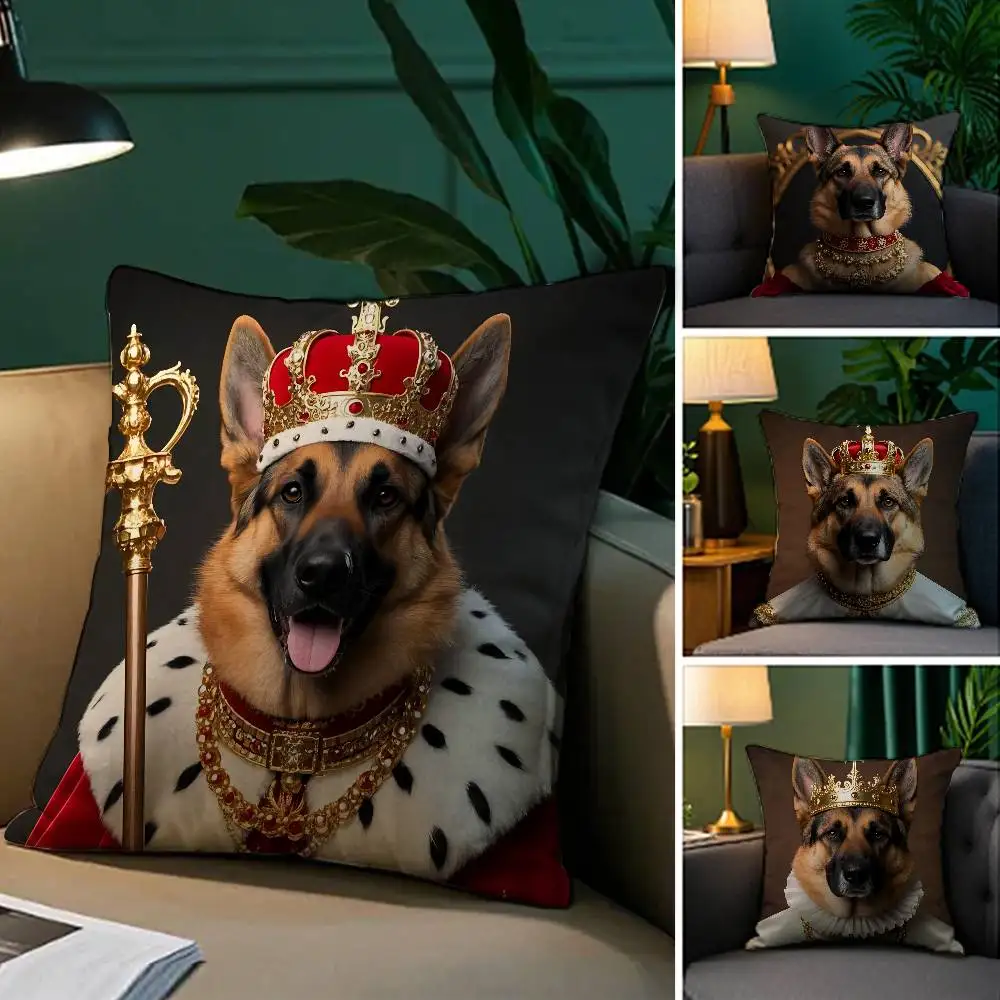 Kissenbezug mit deutschem Schäferhund, Plüschstoff, weicher Kissenbezug, doppelseitiger Druck, Sofa-Kissenbezug, Überwurf