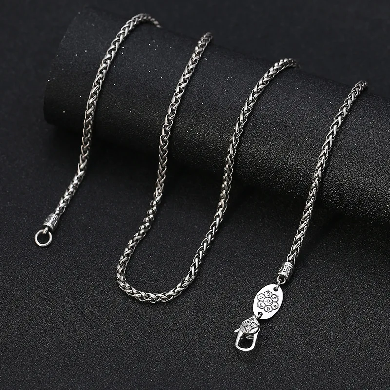 S925 sterling silver creative six-character mantra chain thai silver craft 3mm twist necklace for men and women