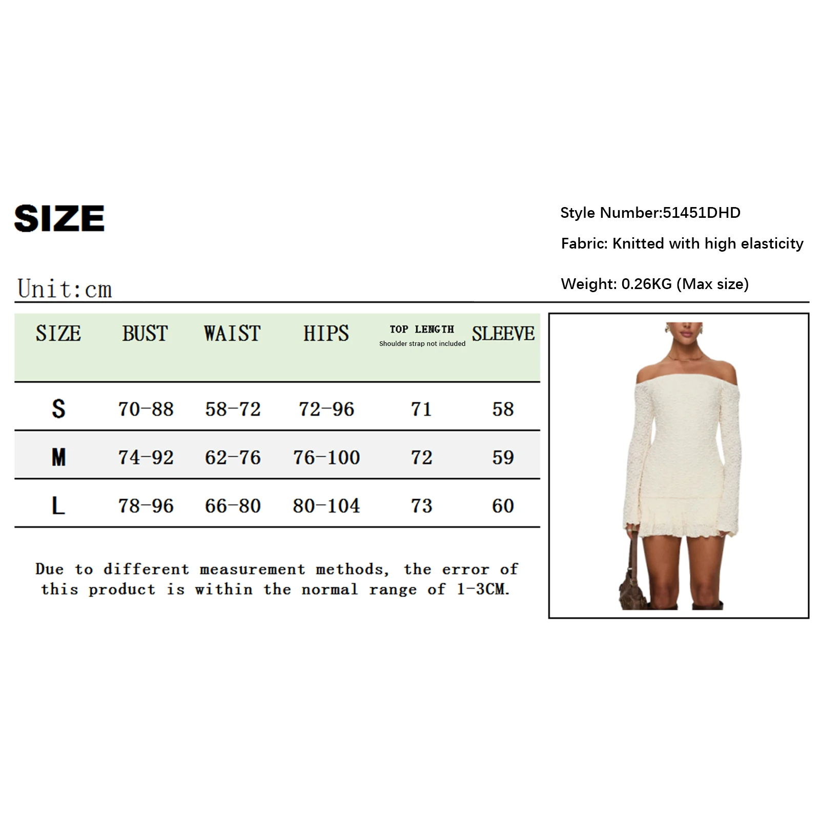 فستان نسائي بدون أكتاف سادة مطوي وحاشية مكشكشة وأصفاد واسعة ورقبة قارب وأكمام طويلة فستان قصير بقصة ضيقة لربيع وصيف