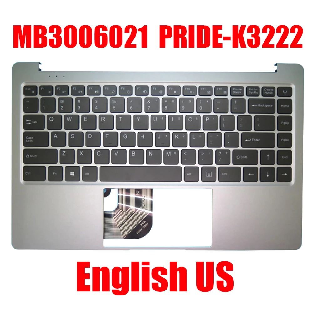 Laptop Palmrest MB3006021 PRIDE-K3222 With Backlit English US Keyboard Gray Upper Case New