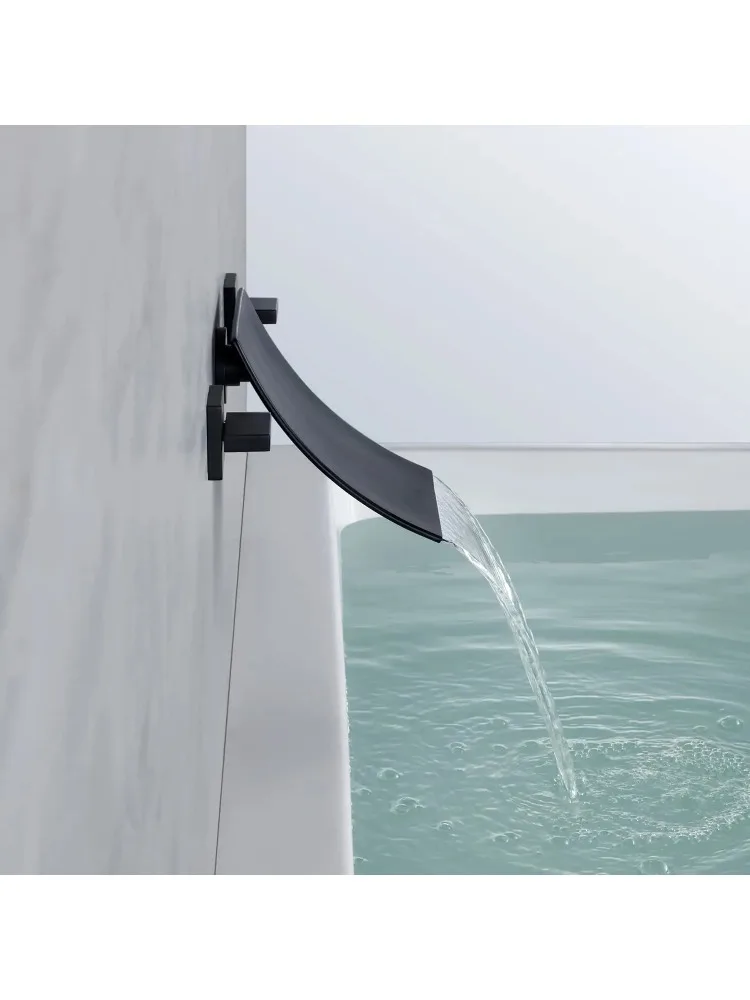 Wastafel, badkuipkraan, messing wandgemonteerde wastafelkraan, 3 watervalkranen, dubbele handgrepen