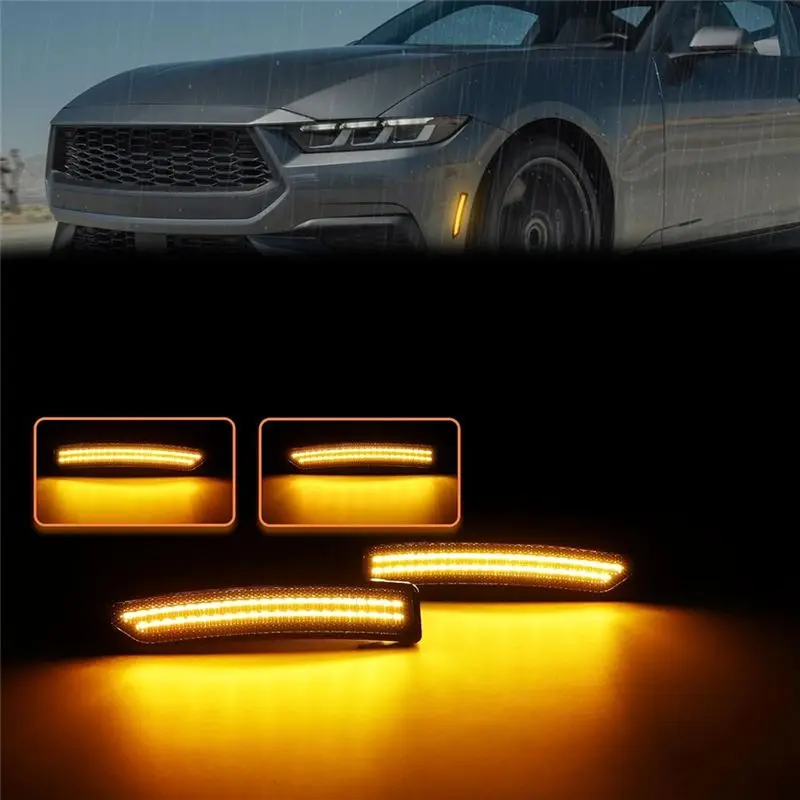 A19Q-Smoked Lens Fender Side Marker Reflectors Light For Ford Mustang 2024 2025 Accessories