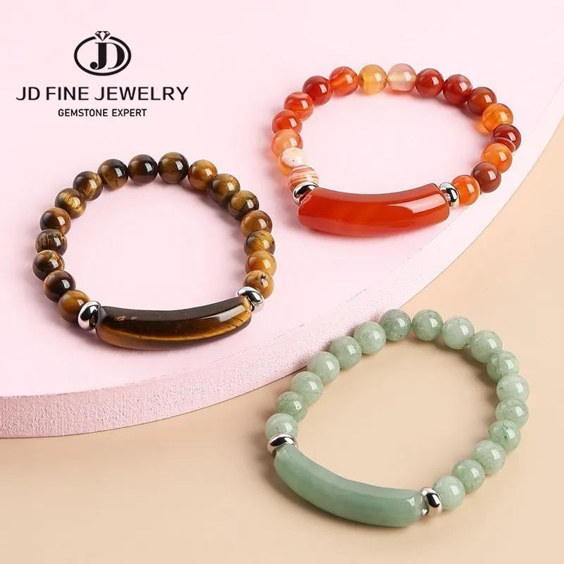 JD Natural Stone Yellow Tiger Eye Rectangle Bar Charm Bead Bracelets Women Reiki Healing Handmade Bangles Couples Jewelry Gift