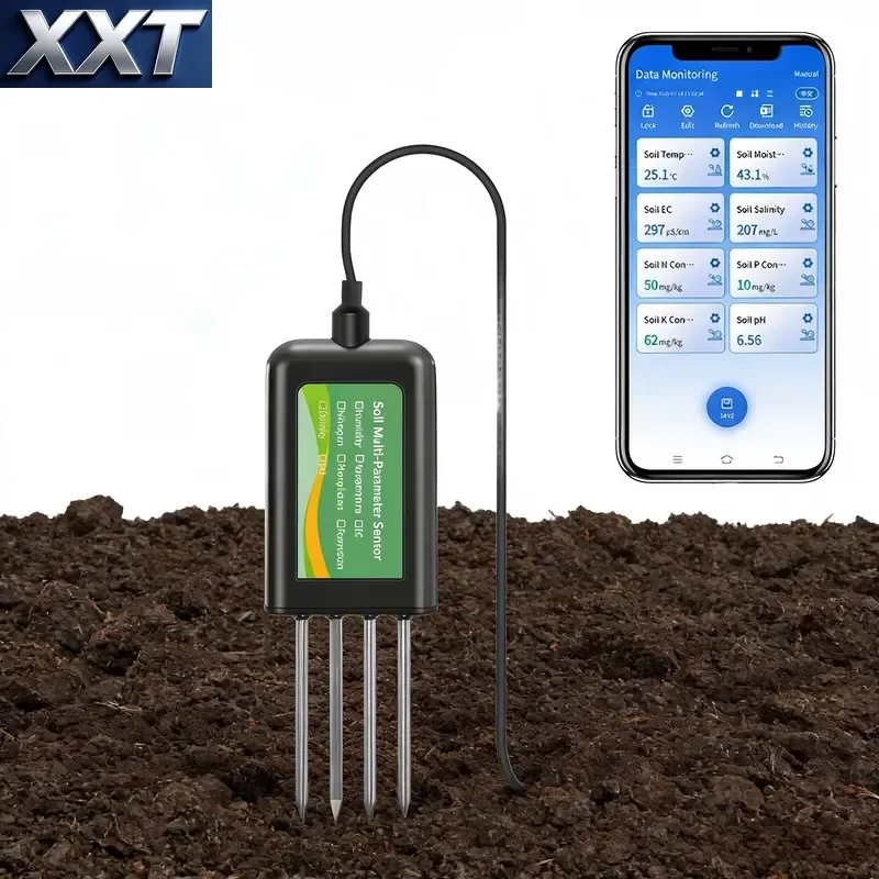 XXT Multilingual 10cm Probe Smart 8-in-1 USB Soil Tester Real-Time PH EC Moisture Temperature EC Precision