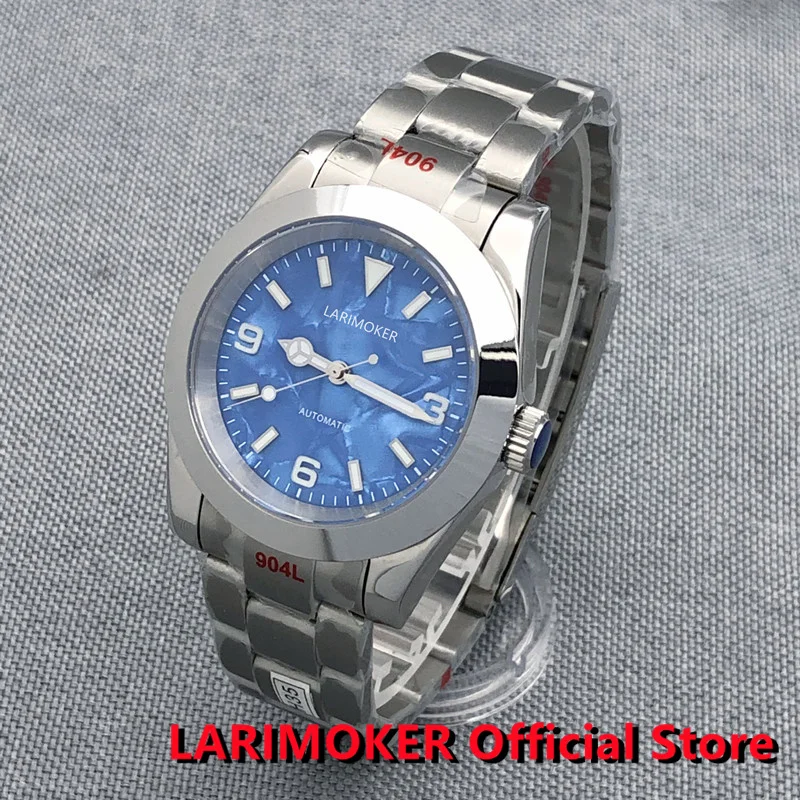 

LARIMOKER 36mm 39mm Men Luxury Wrist Watch NH35A PT5000 MIYOTA8215 Self-winding Movement Blue Shell Dial Oyster Bracelet