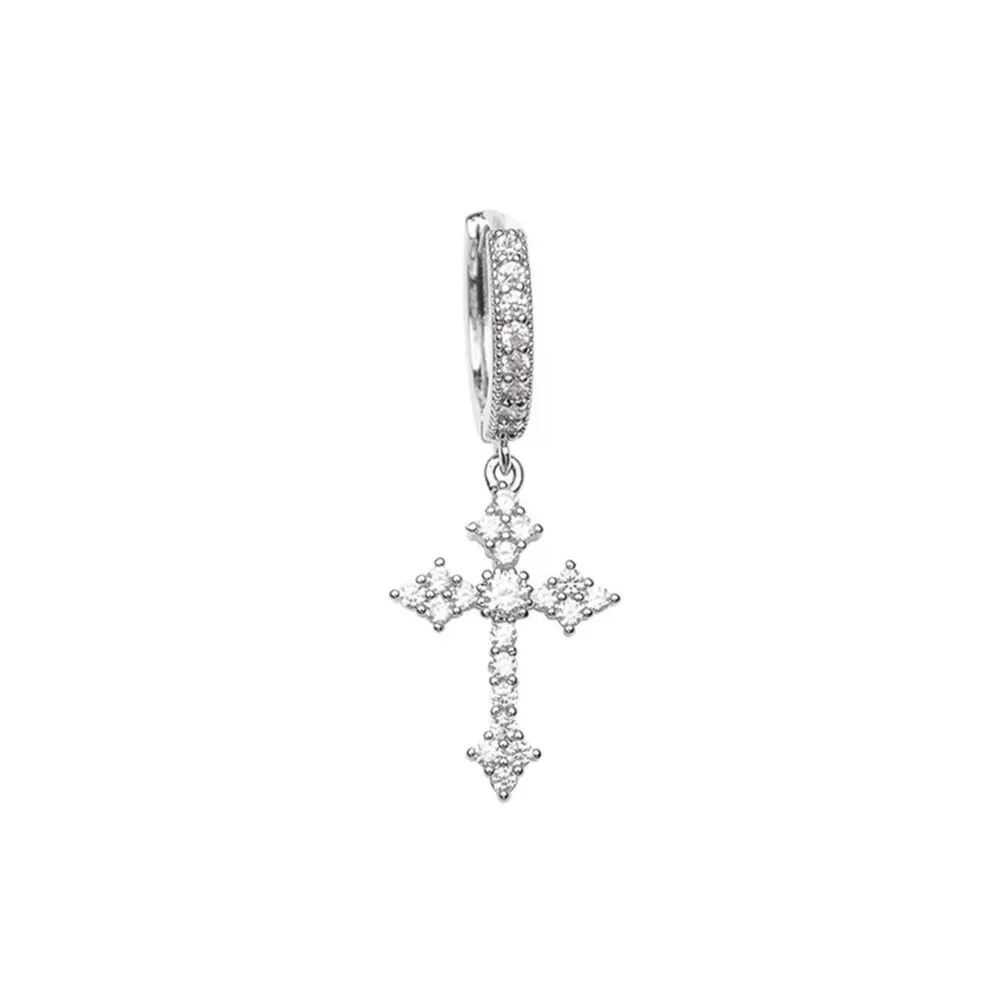 New Silver Color Diamond Earrings Heart-shaped Square Dangle Earring Hoop Cross Round Snowflake Pendant Earrings Gifts