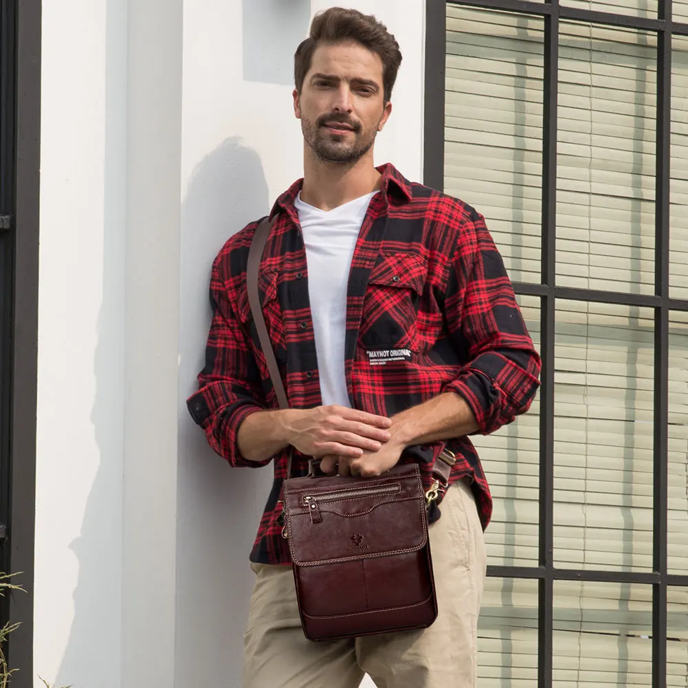 HUMERPAUL Men's Vintage Genuine Leather Crossbody Bag Casual Handheld & Shoulder Messenger Bag for Business Daily Use Quality
