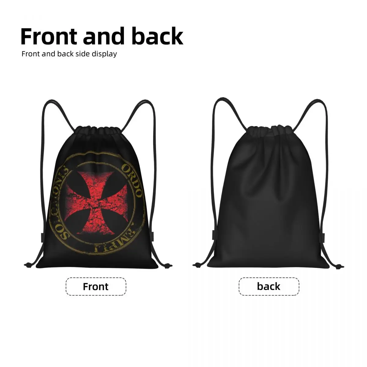 Templar Knight Seal Cross Didtressed Symbol Medieval Warrior Drawstring Backpack Bags Lightweight Gym Sports Sackpack Sacks Yoga