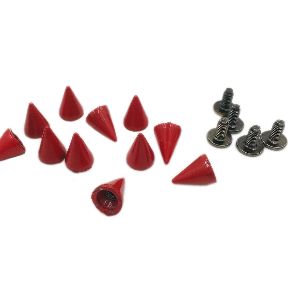 100sets 7x10mm Painted Red Cone Spots Metal Studs Spikes Leathercraft Rivets Punk Spike Clothes Bags Belt Pet Collars