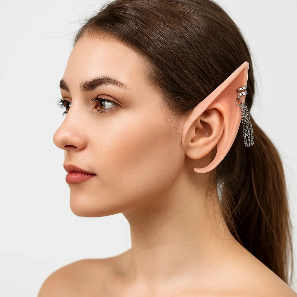 1pair Cute Latex Elf Ears with Earring Cross False Ears Women Earrings Non-pierced Ear Cuff Jewelry Photography Props