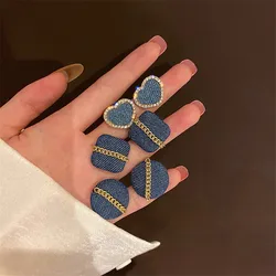 Geometric Earrings Denim Square Round Stud Earrings Korean Trend Heart Crystal Earring For Women Girl Fashion Jewelry Party Gift