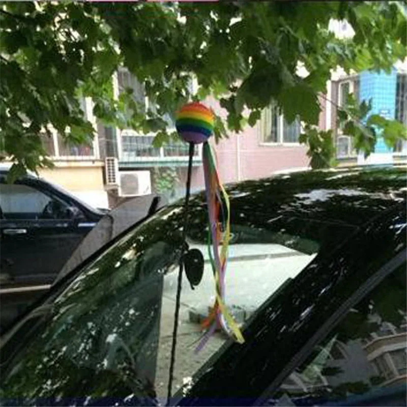 Rainbow Straps Car Styling Roof Ornament Funny Cartoon Doll Antenna Balls Plush EVA Foam Aerial Toppers Decoration