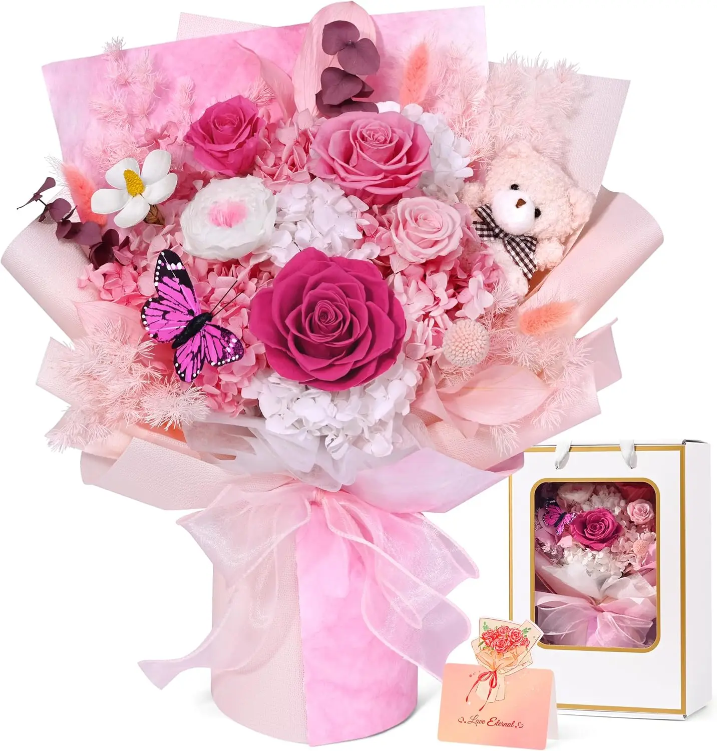 

Большой букет из стабилизированных роз в подарочной коробке, вечные розы для женщин, подарки на День матери, День рождения, День святого Валентина