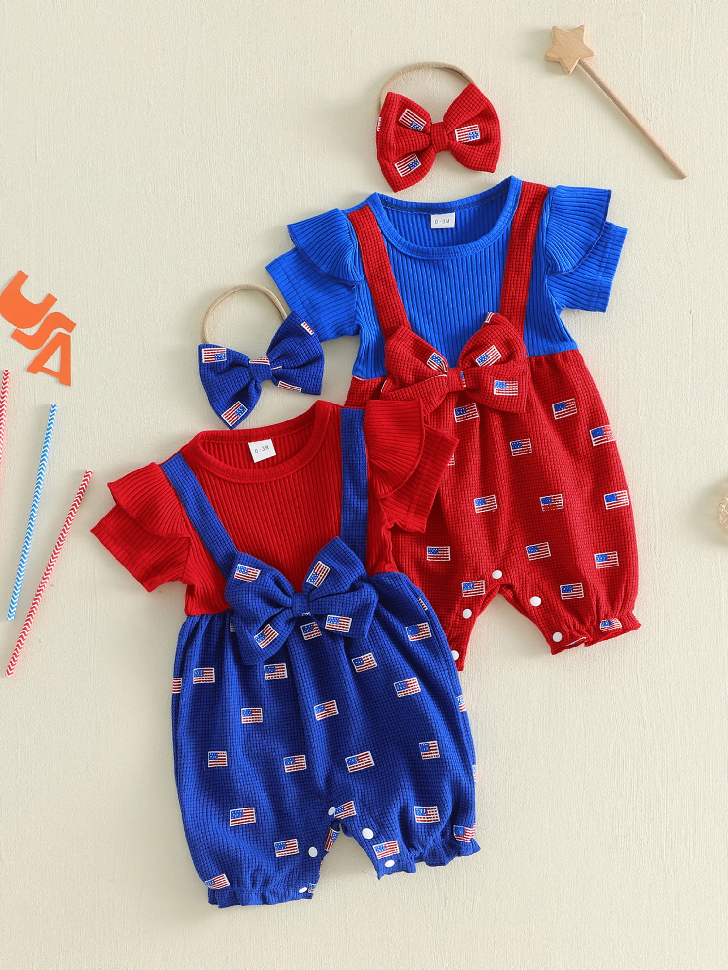 

Комбинезон для маленьких девочек с принтом американского флага и подходящей повязкой на голову для празднования 4 июля - патриотический комбинезон с короткими рукавами
