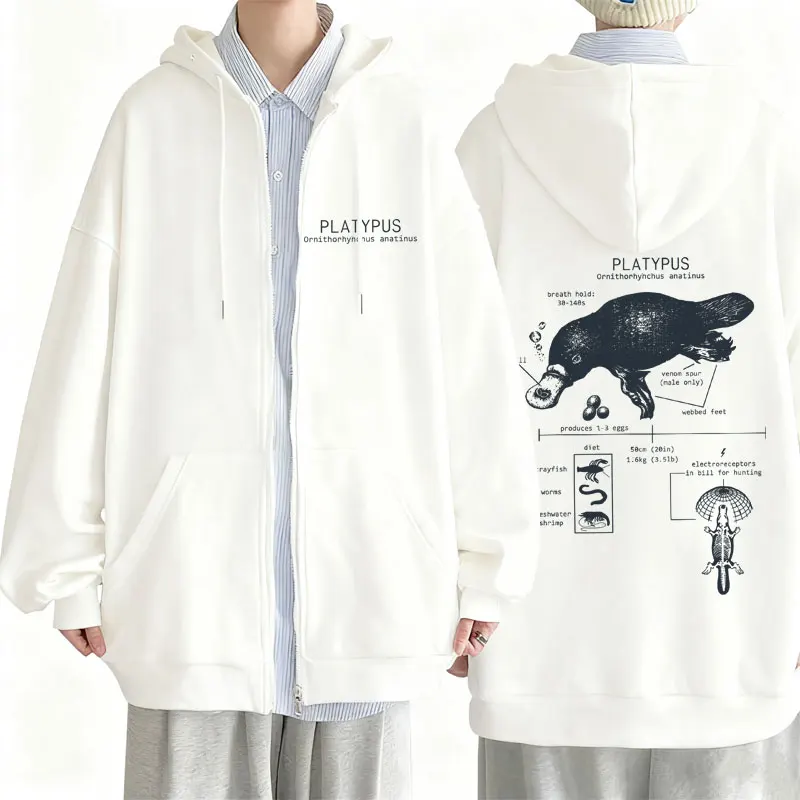 

Funny Platypus Anatomy Graphic Zipper Hoodie Men Women Casual Oversized Zip Up Jacket Male Vintage Streetwear Male Fashion Coat