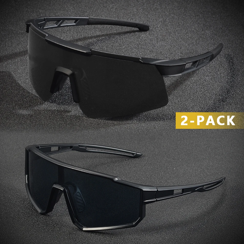 CRIXALIS 2-teilige Sport-Sonnenbrille mit großem Rahmen für Damen und Herren, schwarzer Rahmen, Skifahren und Snowboarden, Fahrradbrille, Schatten, UV400