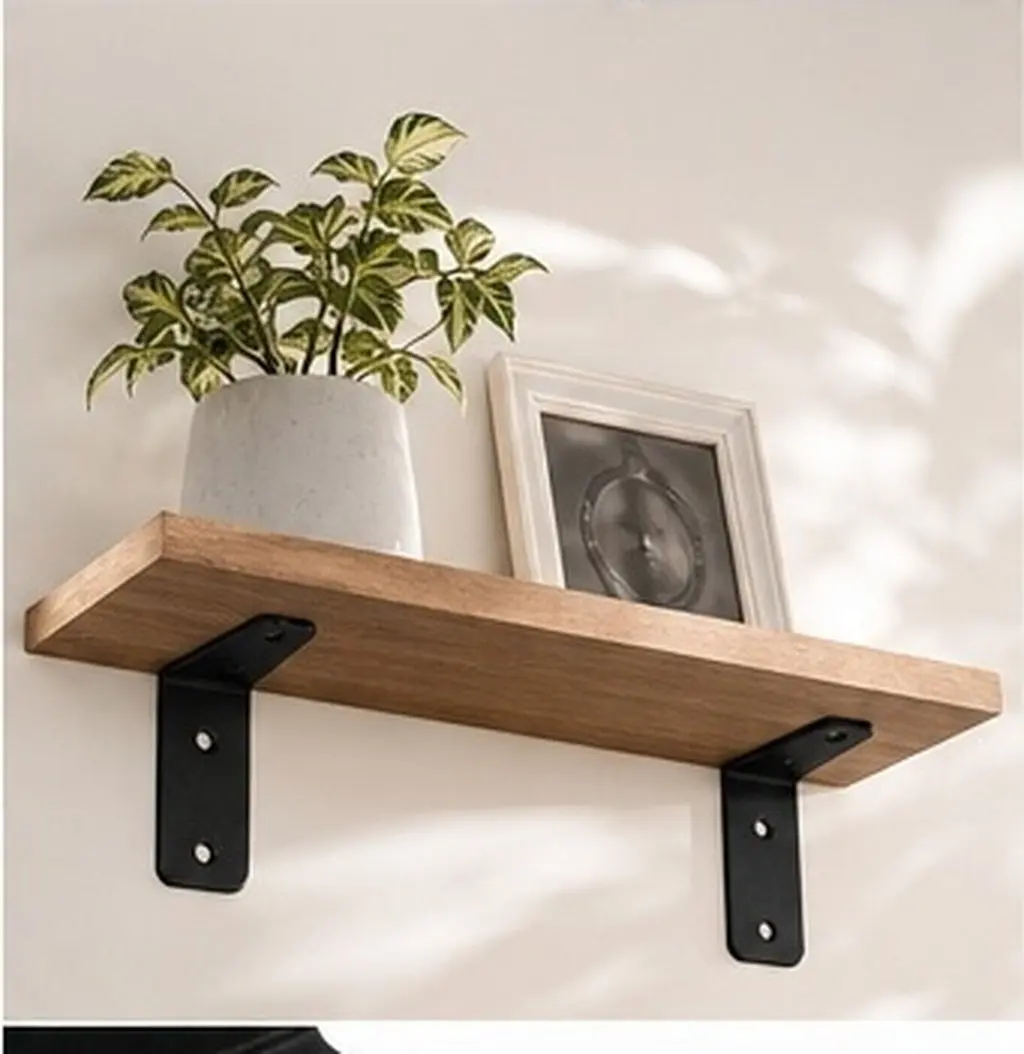 Heavy Duty Wall Mounted Shelf Brackets, 2pcs Black Steel Floating Shelf Supports, Triangle Angle Design for DIY Shelves