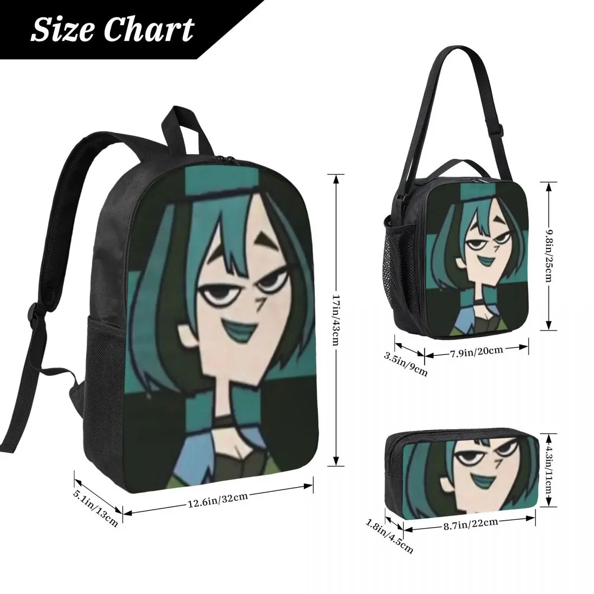 3Pcs Totals Dramas Prints Backpack Set for Boy Girl Pen Bags Bookbag Sets with Lunch Box For School Students Daypack