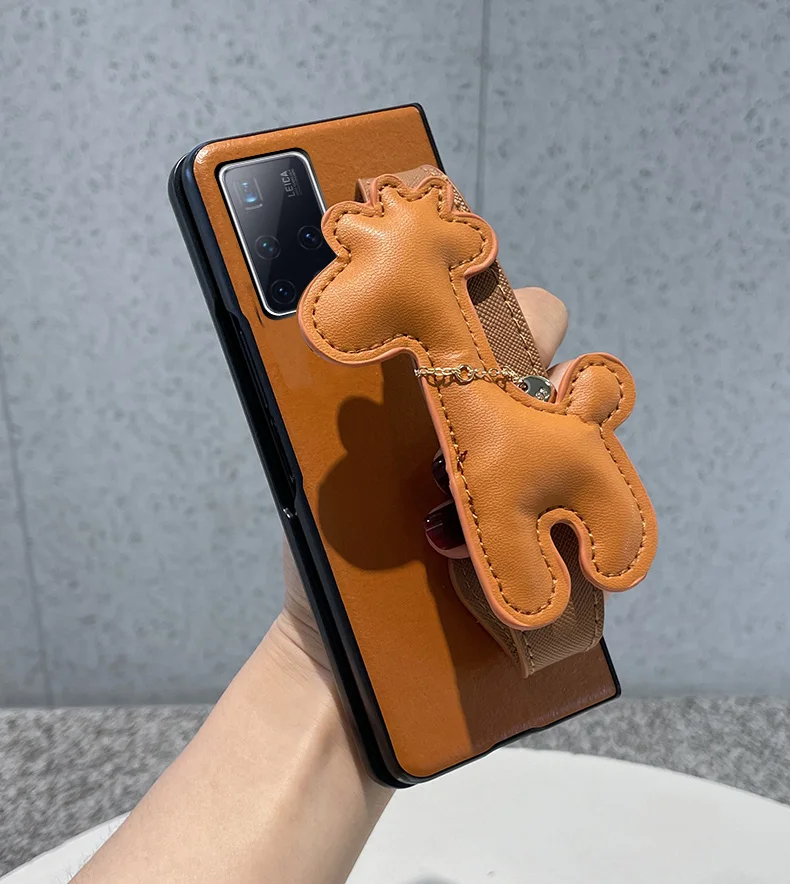 Cute Wrist strap PU Leather Phone Case For Samsung Galaxy Z Fold 3 2 Wristband Cover for Galaxy ZFold 5 4 Z Fold 7 6 Funda Coque