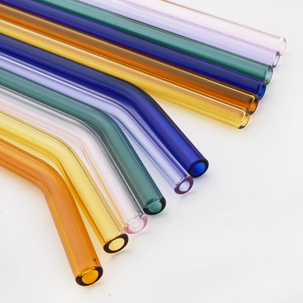 8Pcs High Borosilicate Glass Straw Set Multi-Color Reusable Glass Eco Friendly Drinking Straw for Cocktail Smoothie Bubble Tea