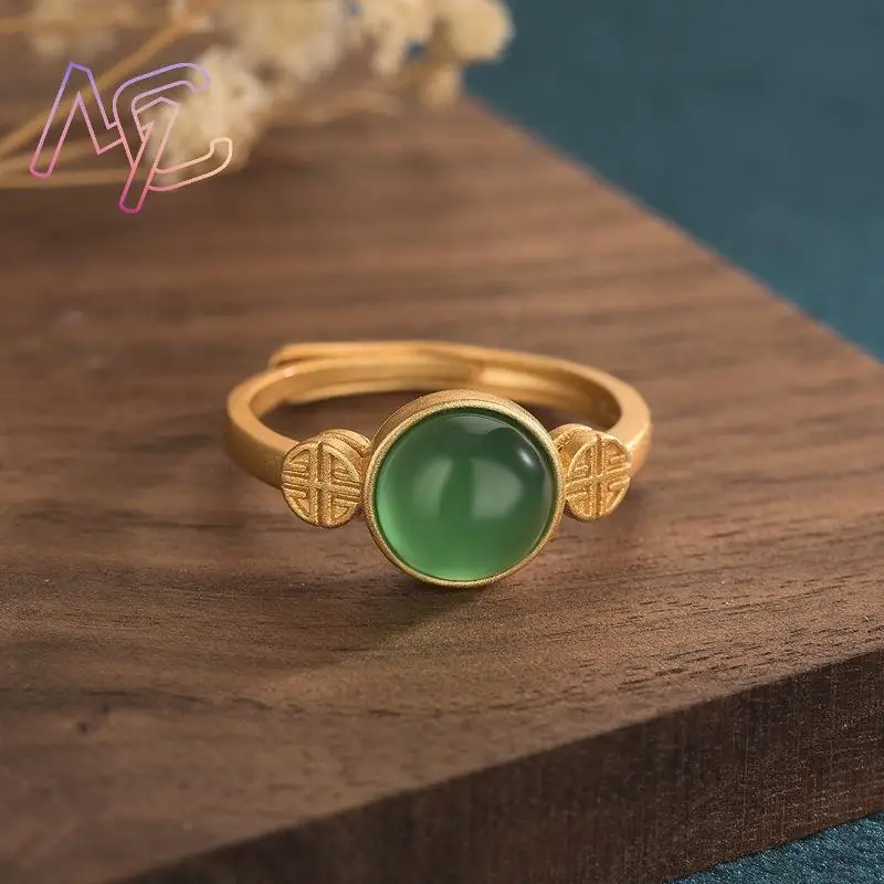 Natural Jade Rings Real Jewelry Carved Gemstone Amulet Charm Adjustable Ring Gifts for Women Lucky Designer Stone