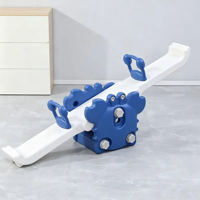 Crab Style Two Person Plastic Children Seesaw with Balance Beam Easy Grip Handle Eco Friendly Stable Safe for Indoor Outdoor