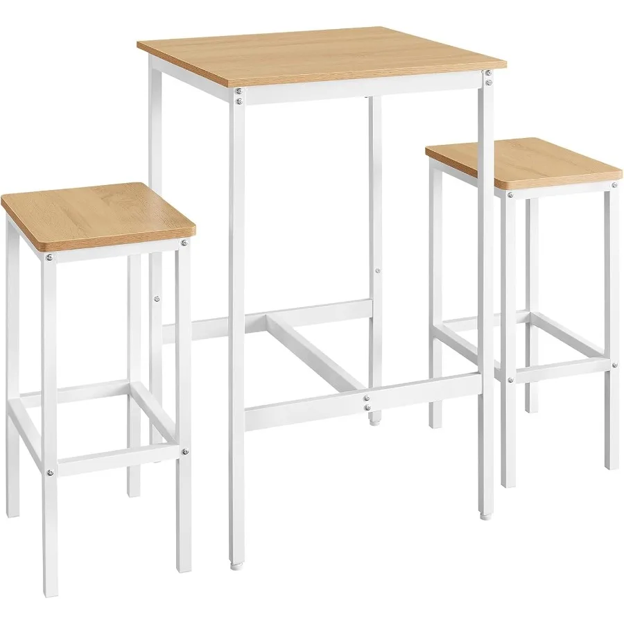 VASAGLE Bar Table and Chairs Set Square Table with 2 Stools Dining Pub Set for 2 Space Saving for Kitchen Breakfast Living Room
