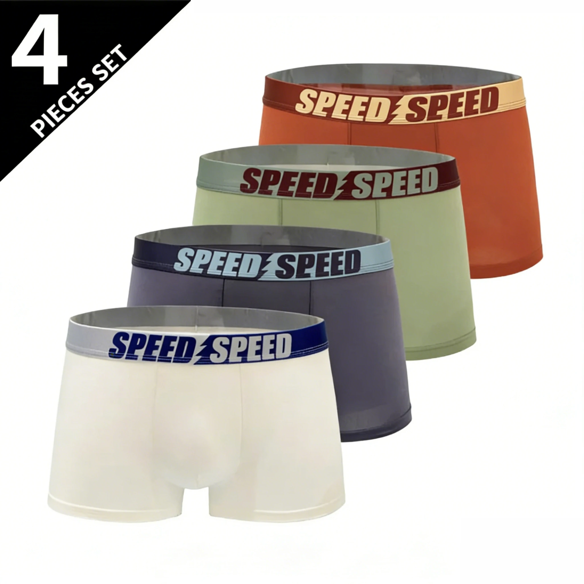 

4-Pack Men's Cotton Blend Boxer Briefs SPEED Letter Waistband Comfort Stretch Sports Trunks Breathable Daily Underwear Multipack