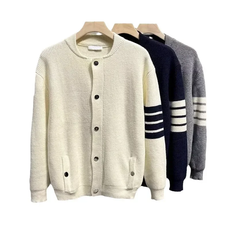 New Sweater Cardigan Men's Korean Version Hong Kong Style Loose and Versatile Trend Ins Sports Knit Sweater Line Jacket - Image 5