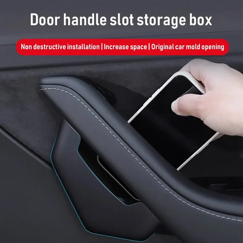 Les voitures tesla Model 3 en forme de boîte de rangement ABS côté porte poignée intérieure plateau support caché organisateur boîte d'accessoires vestimentaires