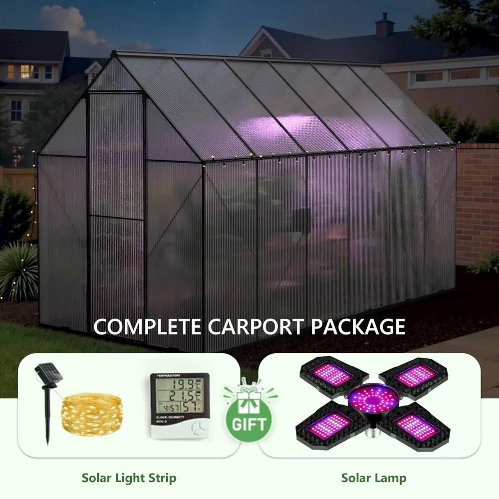 Garden Buildings 6x12 Foot Outdoor Greenhouse, Heavy-duty Polycarbonate Greenhouse, Large Walk-in Greenhouse with Roof Vents