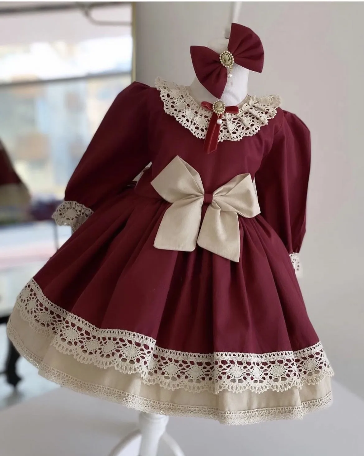 

0-12Y Baby Girl Summer Burgandy Turkish Vintage Princess Dress for Birthday Holiday Easter Photography Eid