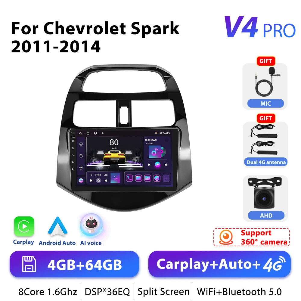 Podofo 4G Carplay Android Radio Voor Chevrolet Vonk 2011-2014 Auto Intelligent Systeem 2din Gps Stereo Head Unit Multimedia Speler - afbeelding 1