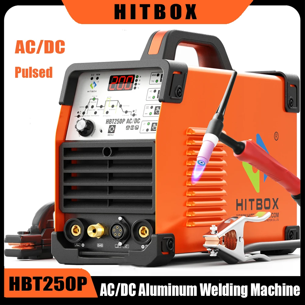 

HITBOX 200A 6 в 1 HF TIG AC/DC Аппарат для алюминия MMA ARC Аргон Точный цифровой импульсный сварочный аппарат для нержавеющей стали 2T/4T HBT250P 220V