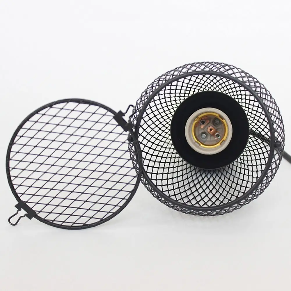 Ceramic Heat Emitter Pet Heating Lampshade Iron Mesh Dome E27 Bulb Holder Reptile Heat Lampshade Double Cage