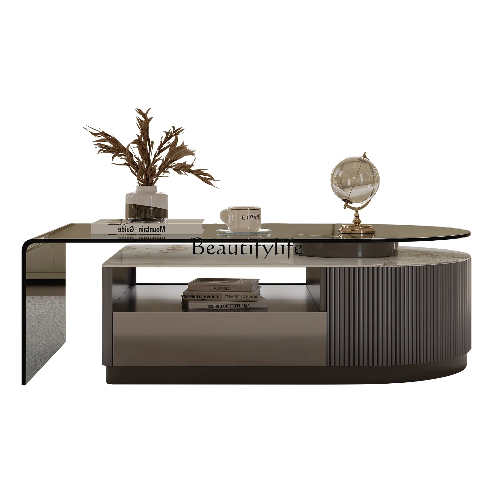 

yj32 Italian minimalist retractable coffee table living room tempered glass coffee table modern minimalist and advanced sen