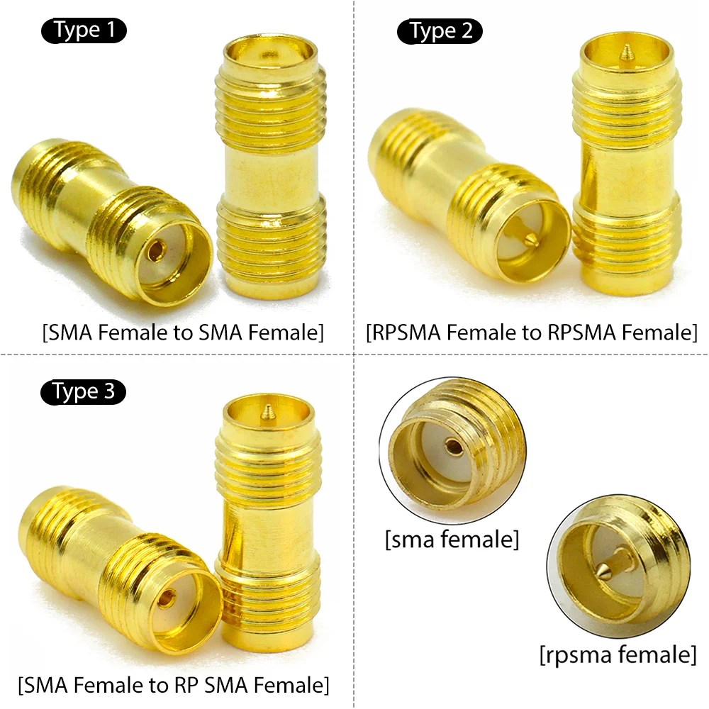 1/3/5/10pcs SMA Female to RP-SMA Female RF Coaxial Adapter Gold Plated Copper Connector for WiFi Antenna Radio