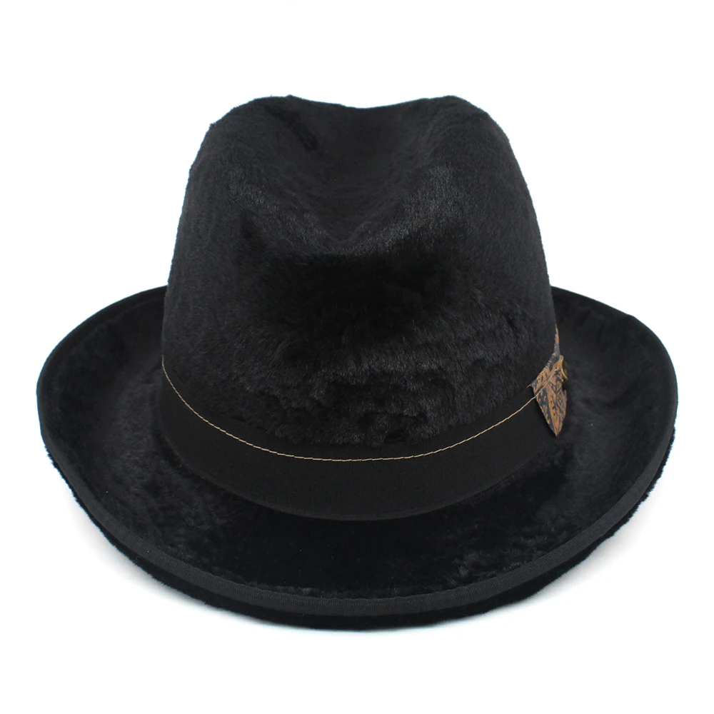 Men Women Classical Retro Black Faux Fur Homburg Hats Fedora Caps Trilby Sunhat Travel Party Adjustable UK M-L US 7 1/8-7 3/8
