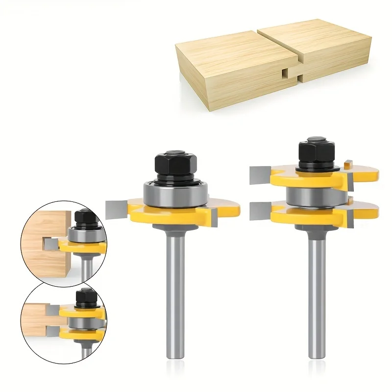 

2pcs High-Quality 8mm Shank Tongue & Groove Joint Assembly Router Bit Set for 1-7/8 Stock Wood Cutting