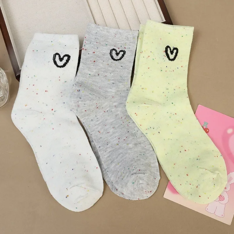 Fashion Heart Love Middle Tube Socks Female Cotton Casual Cute Fresh Colorful Sock Summer Japanese Breathable Sock Comfort Soft