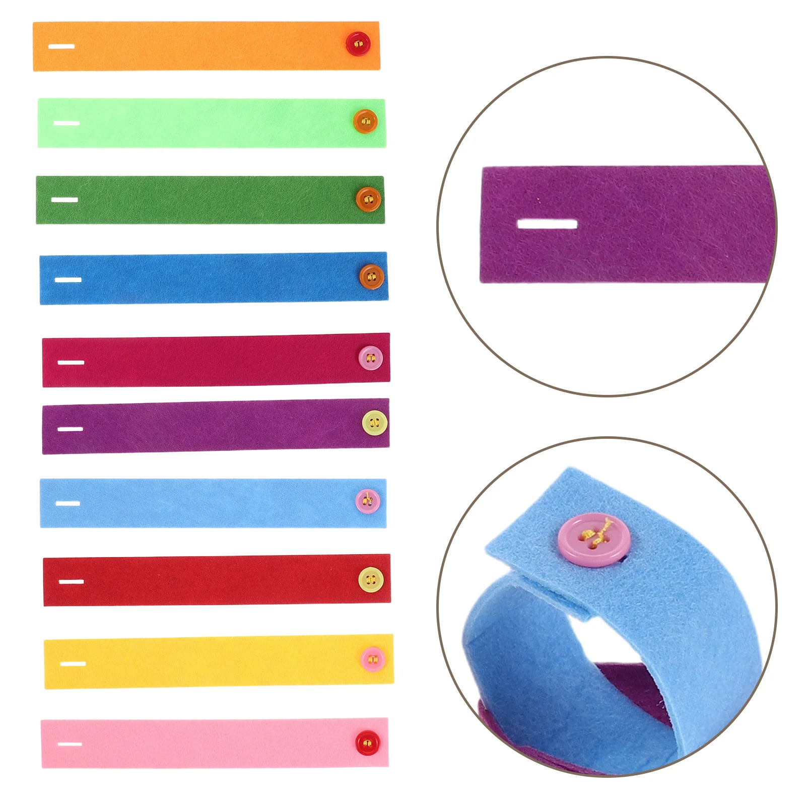 40Pcs Felt Wristbands Solid Color Adjustable Button Closure Party Favor Bracelets School Sports Classroom Activity Blank Felt