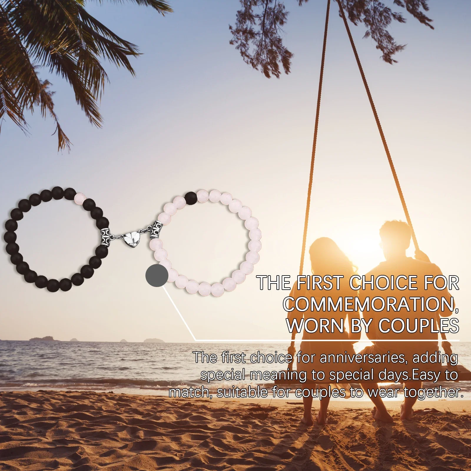 1Set Beads Bracelet For Lovers Natural Stone Distance Heart Magnet Couple Bracelets Friendship Fashion Jewelry Gift