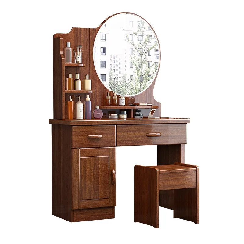 

Walnut bedroom modern simple makeup storage integrated small apartment dressing table