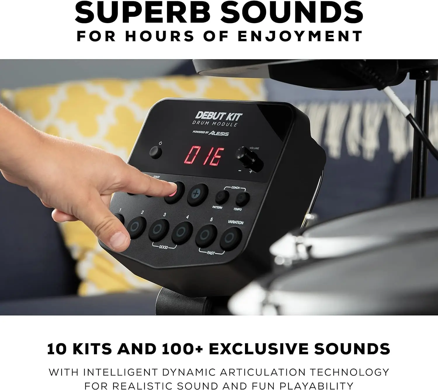 Drums Debut Kit – Kids Drum Set With 4 Quiet Mesh Electric Drum Pads,