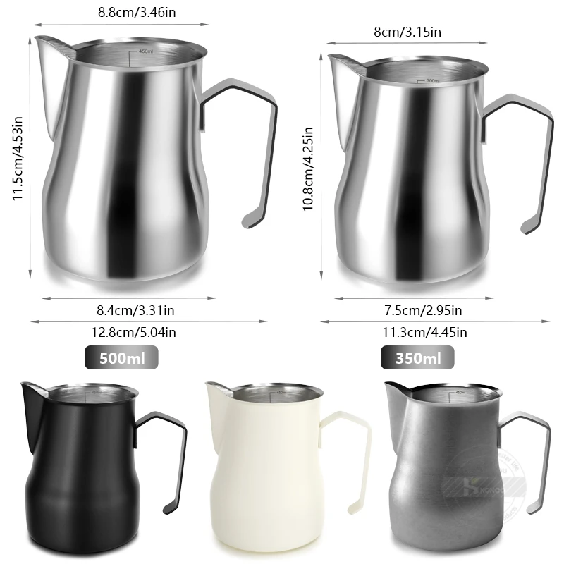 Milk Frothing Pitcher Jug 350/500ML Stainless Steel Coffee Milk Frothing Jug for Espresso Latte Art Barista Steam Milk Jug